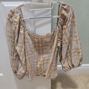 Anthropologie Mustard and Cream Checkered Blouse